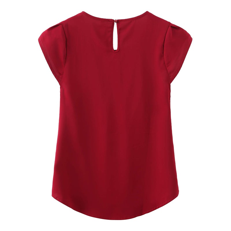 TASAMO Women's Loose Casual Short Sleeve Chiffon Top T-Shirt Blouse (X-Large, Wine red) - Image 2